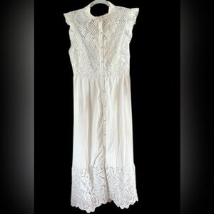 Simplee Elegant White Lace Button-Down Maxi Dress size XL Coastal Beach Boho